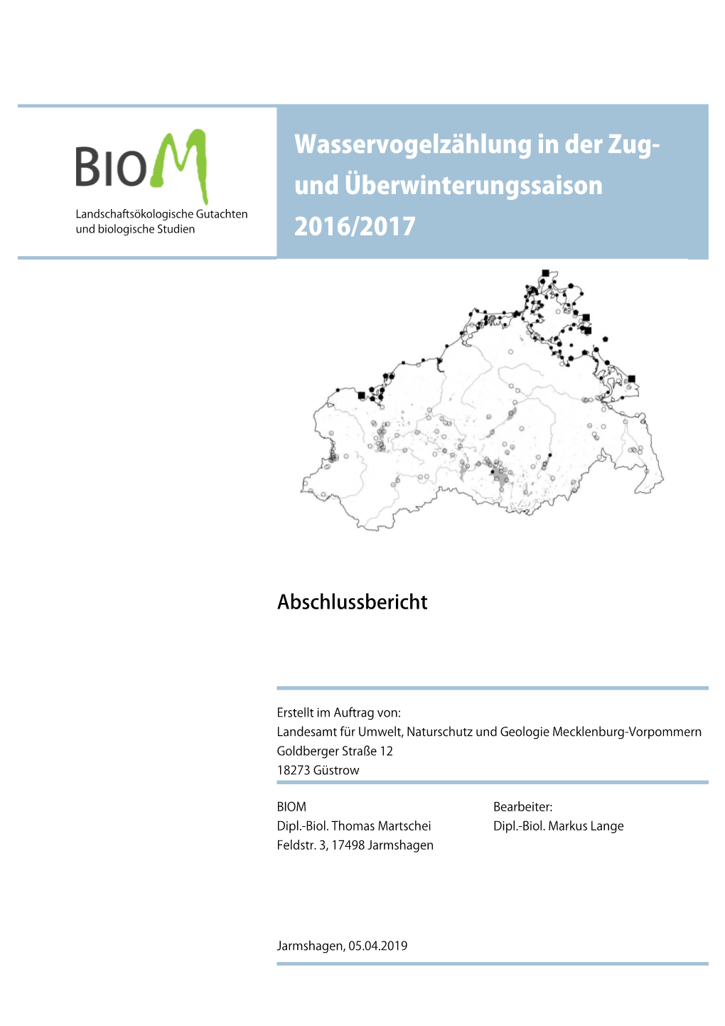 Wasservogelzählung in Der Zug- Und Überwinterungssaison 2016/2017