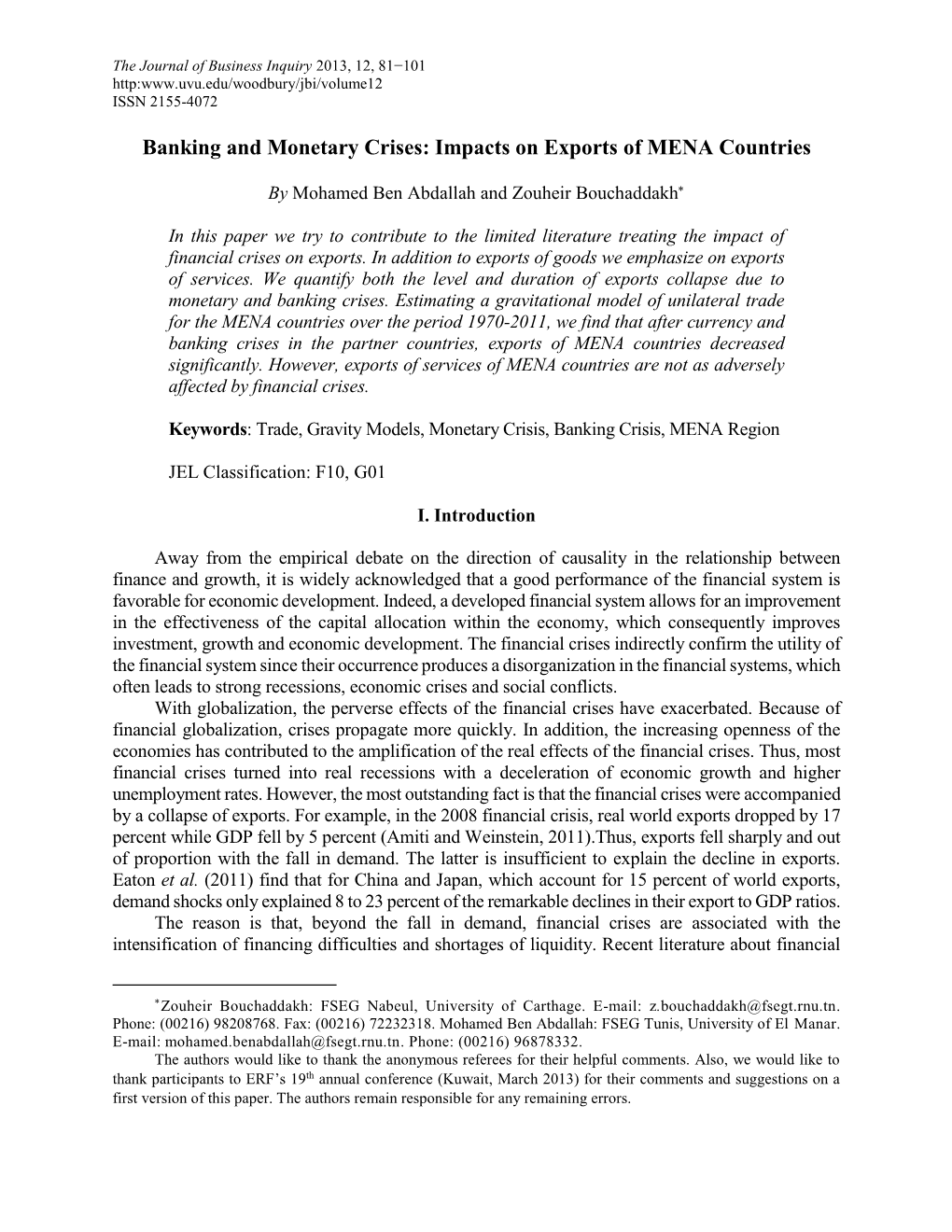 Banking and Monetary Crises: Impacts on Exports of MENA Countries