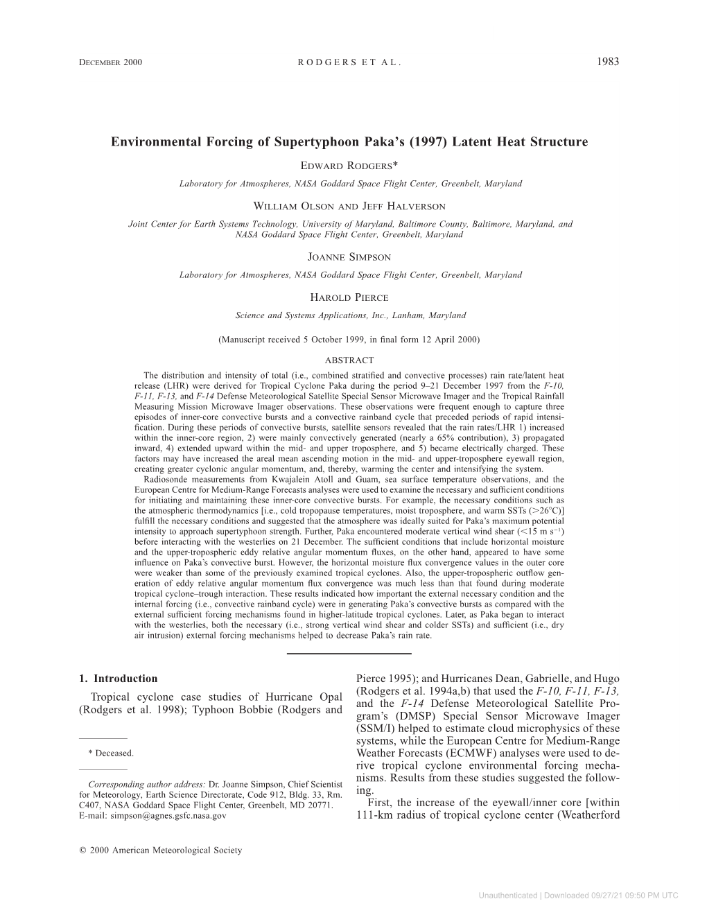 Environmental Forcing of Supertyphoon Paka's (1997) Latent Heat Structure