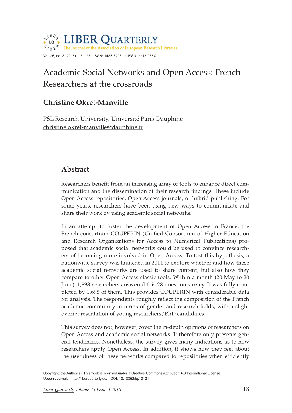 Academic Social Networks and Open Access: French Researchers at the Crossroads