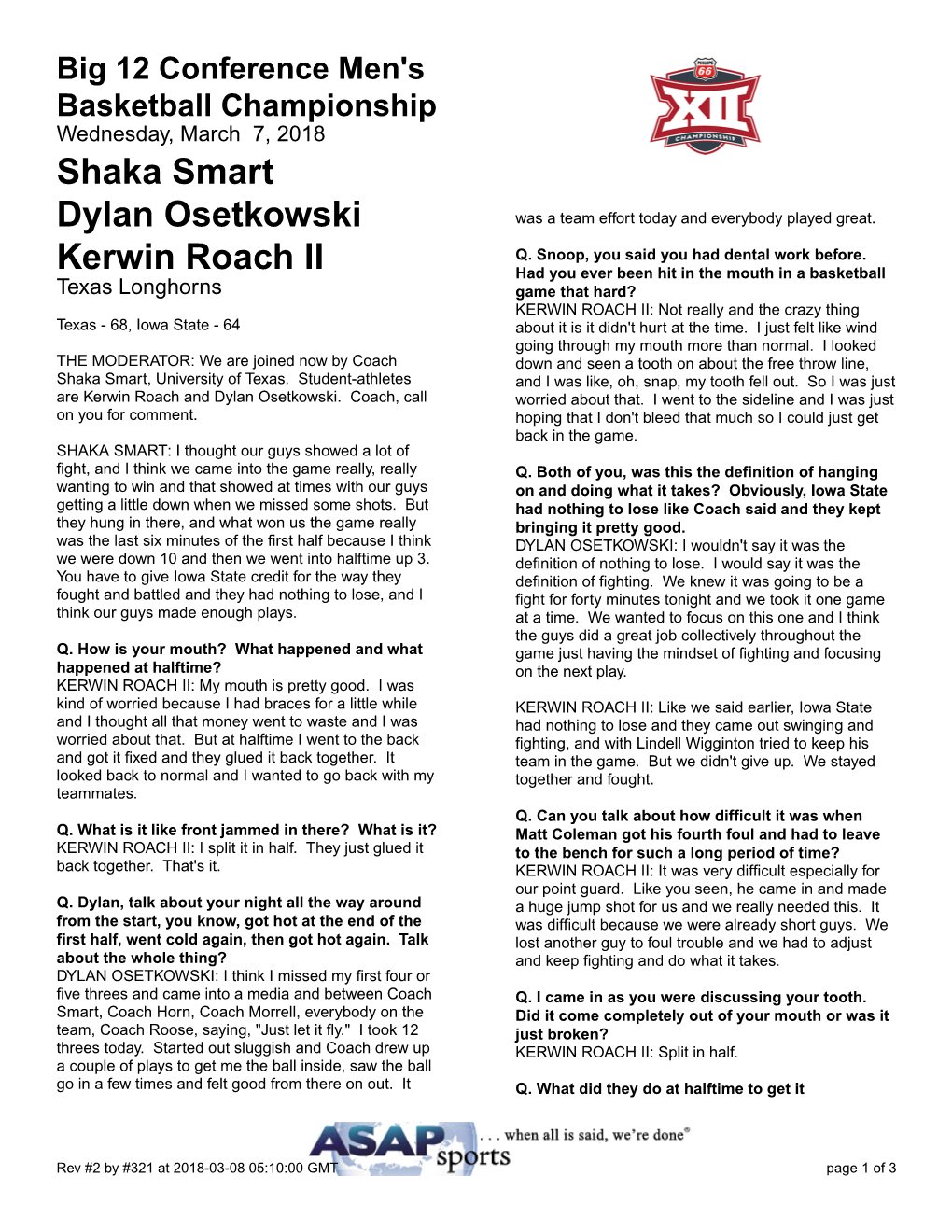 Shaka Smart Dylan Osetkowski Kerwin Roach II
