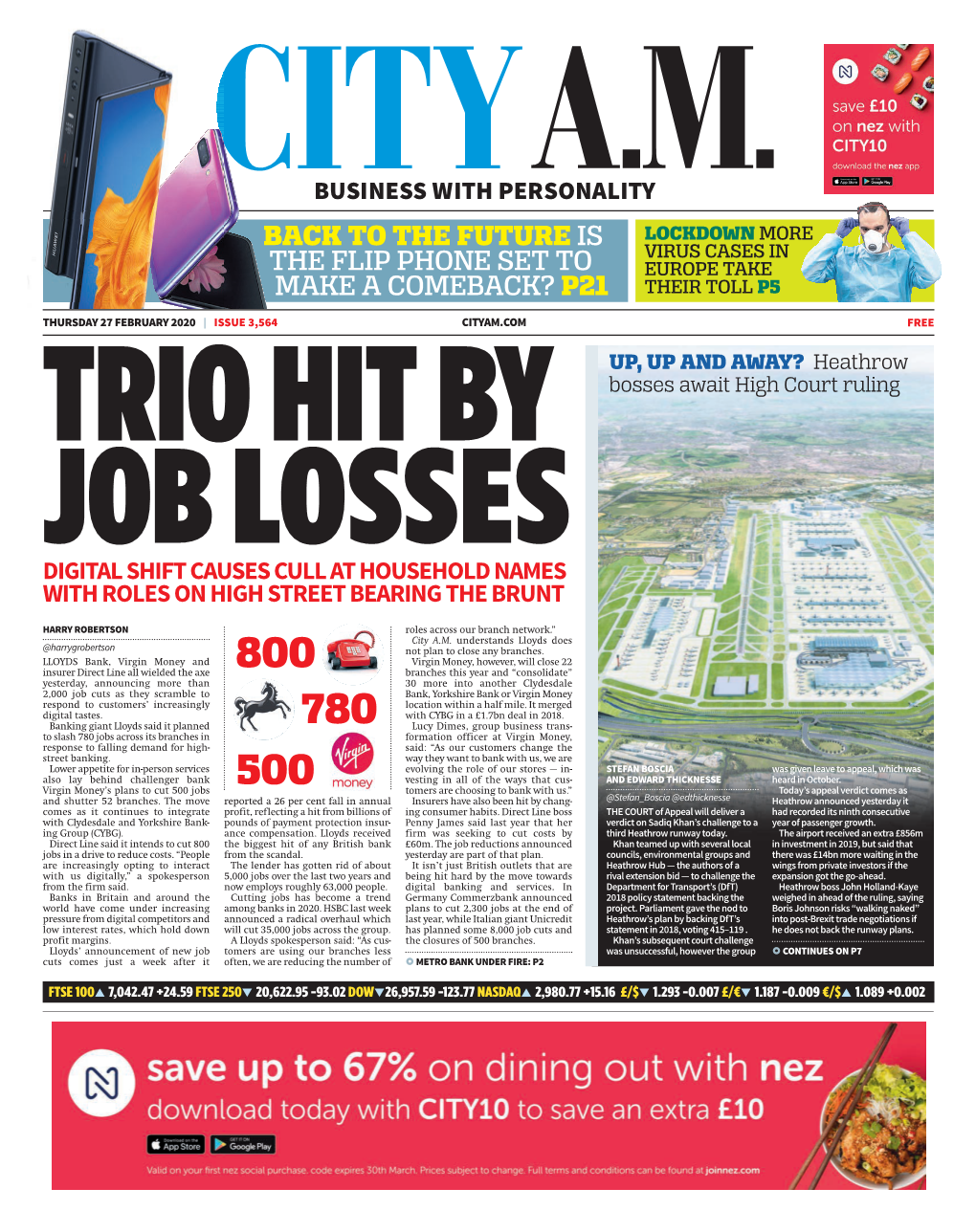 P21 Their Toll P5 Thursday 27 February 2020 Issue 3,564 Cityam.Com Free