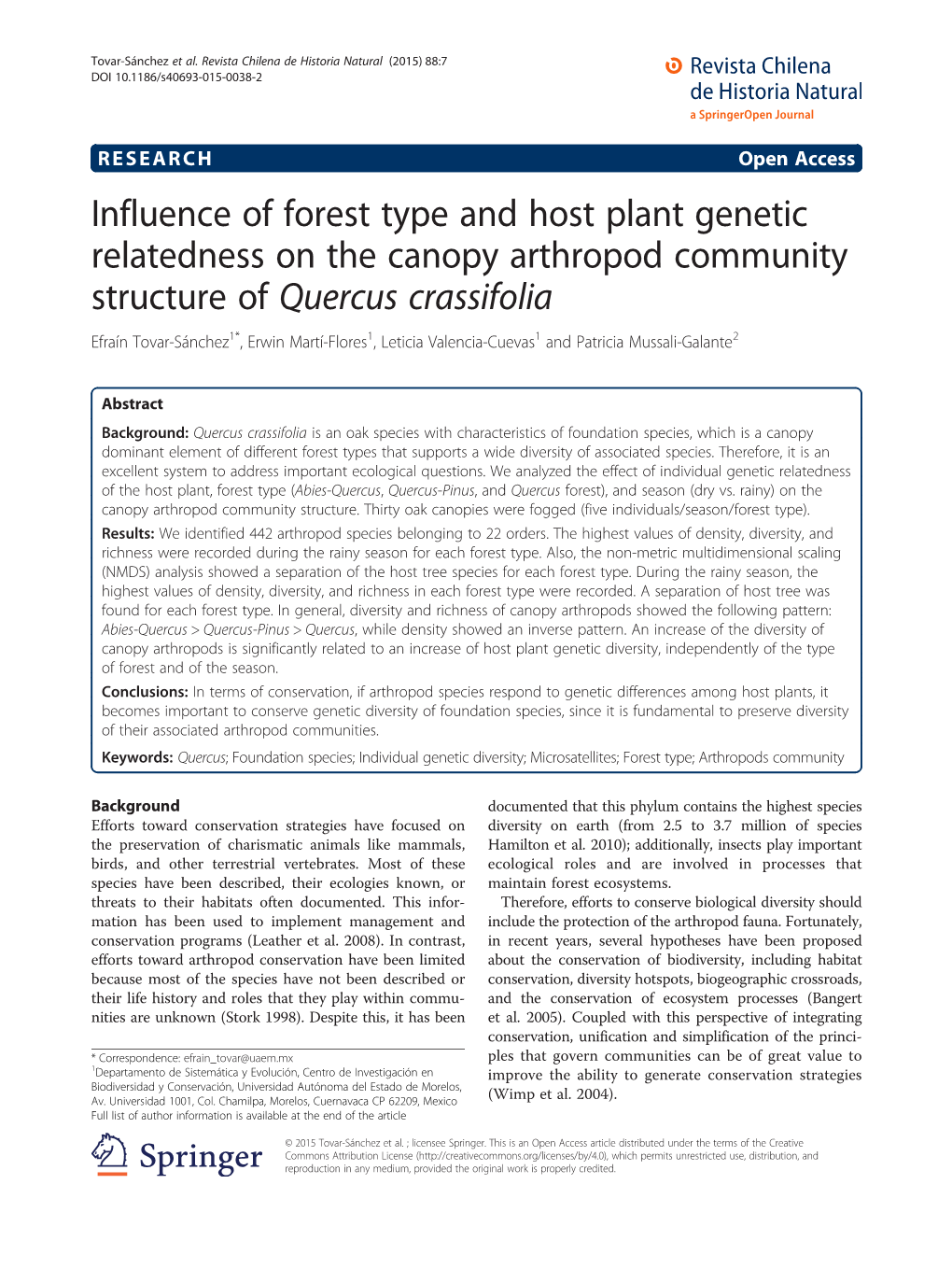 Influence of Forest Type and Host Plant Genetic Relatedness on the Canopy Arthropod Community Structure of Quercus Crassifolia
