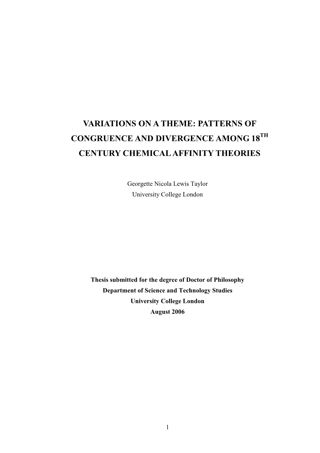 Patterns of Congruence and Divergence Among 18Th Century Chemical Affinity Theories