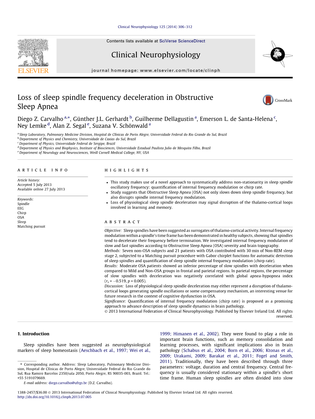 Loss of Sleep Spindle Frequency Deceleration in Obstructive Sleep Apnea ⇑ Diego Z