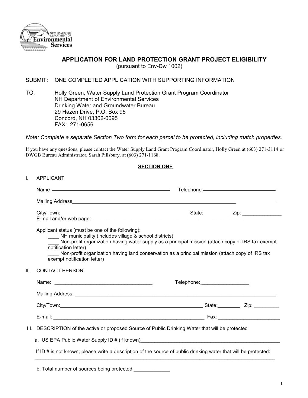 Application for Land Protection Grant Project Eligibility