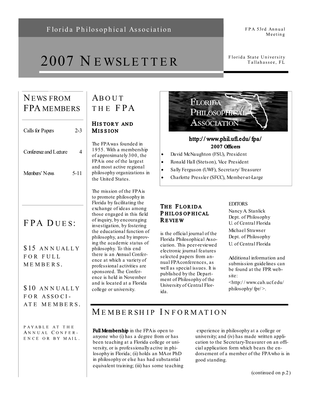 2007 NEWSLETTER Tallahassee, FL