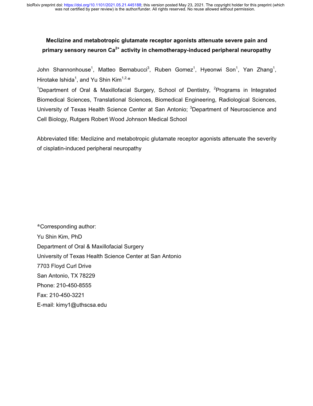 Meclizine and Metabotropic Glutamate Receptor Agonists Attenuate Severe Pain and Primary Sensory Neuron Ca2+ Activity in Chemotherapy-Induced Peripheral Neuropathy