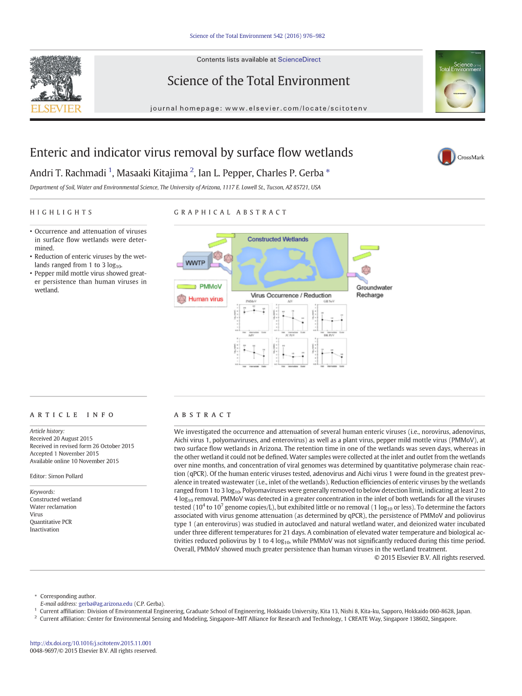 Enteric and Indicator Virus Removal by Surface Flow Wetlands