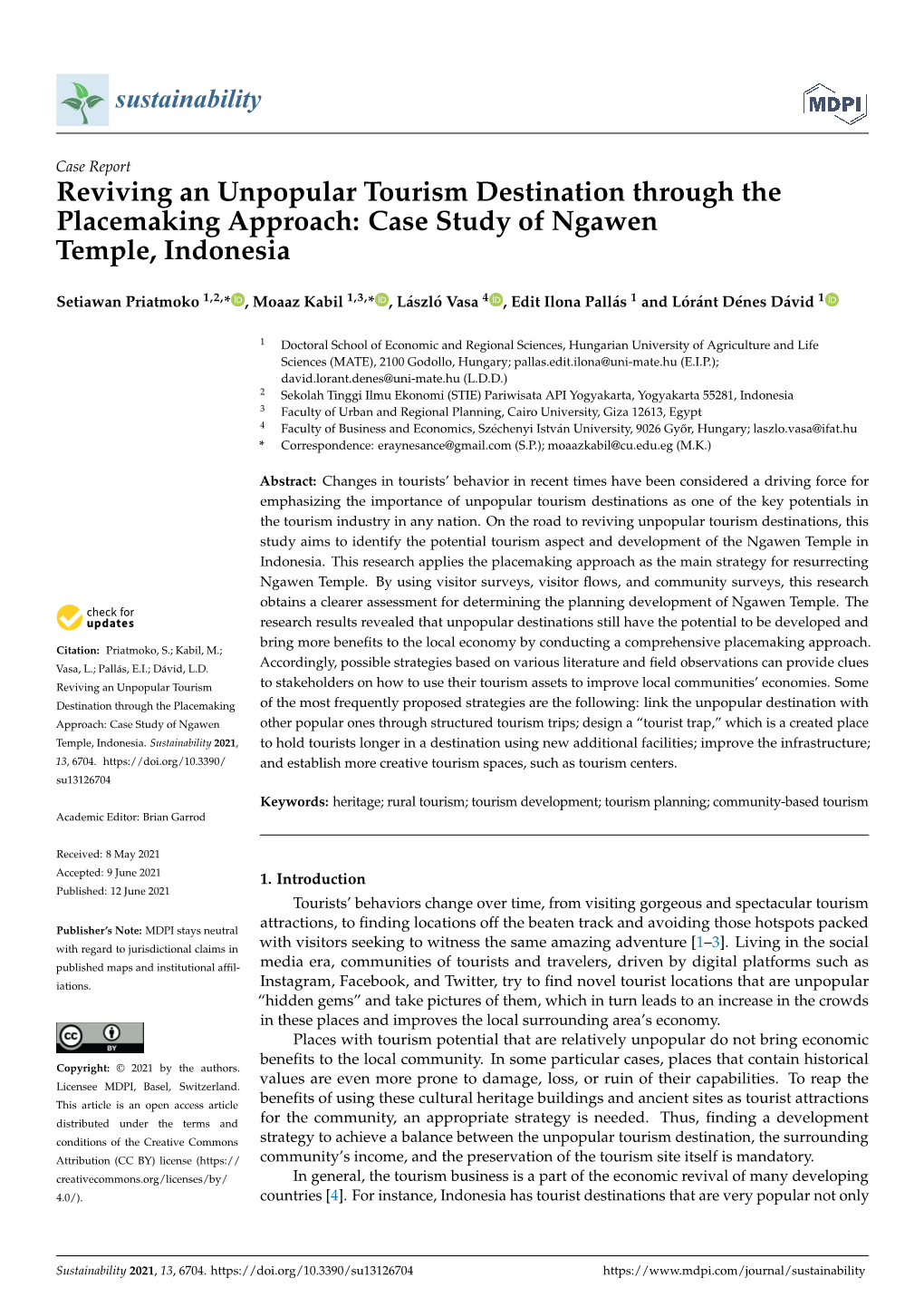 Reviving an Unpopular Tourism Destination Through the Placemaking Approach: Case Study of Ngawen Temple, Indonesia