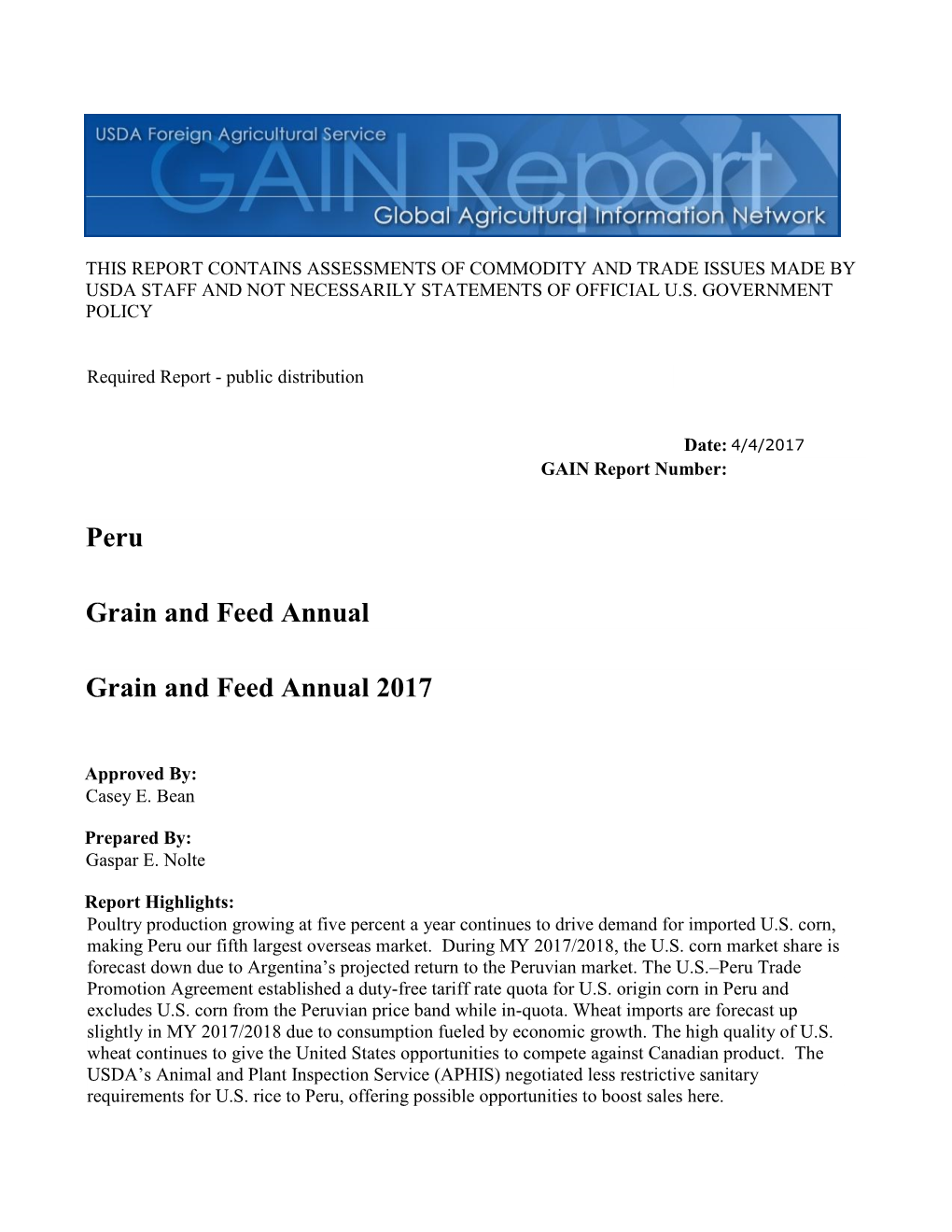 Peru: Grain and Feed Annual