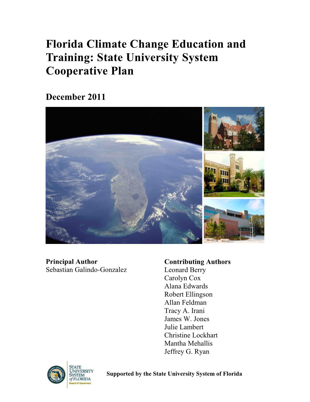 Florida Climate Change Education and Training: State University System Cooperative Plan