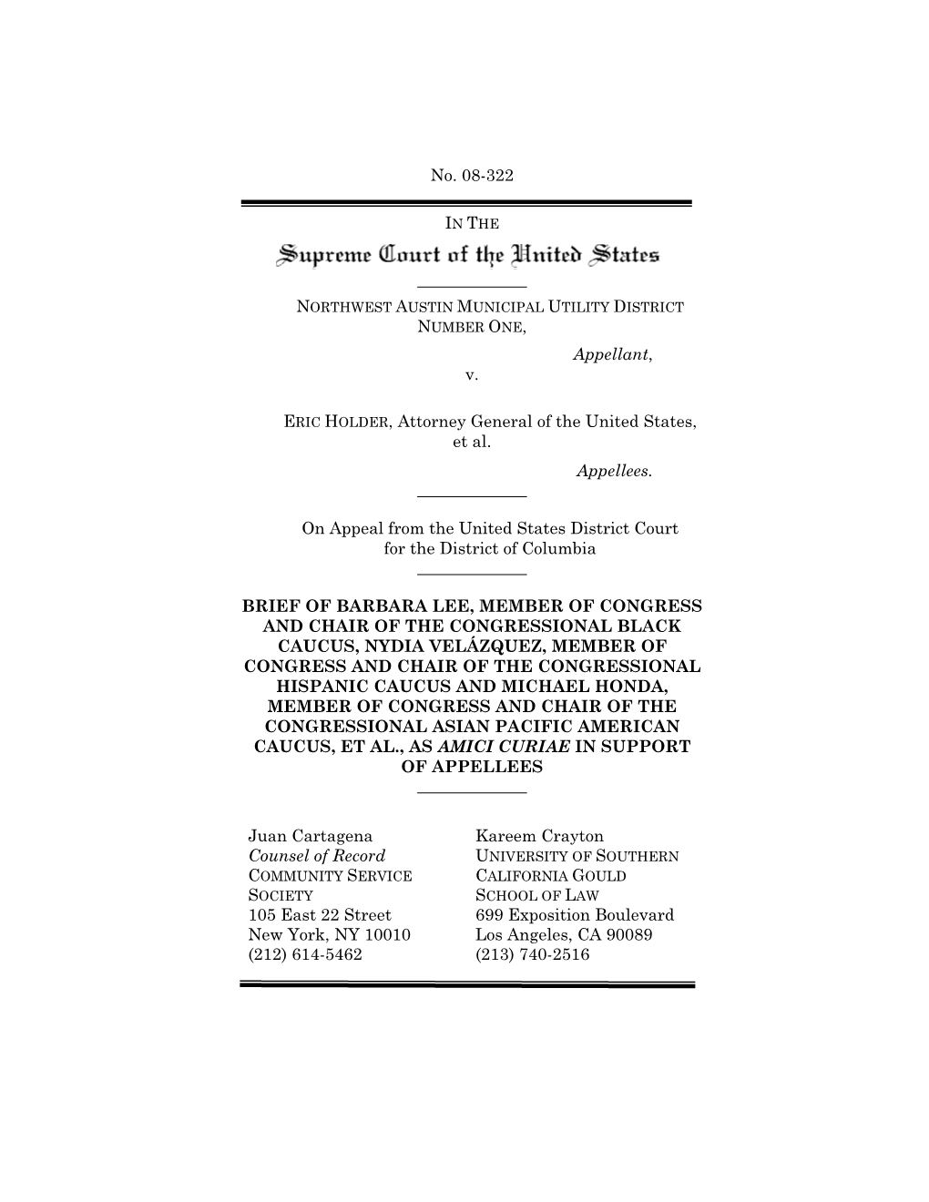 No. 08-322 Appellant, V. ERIC HOLDER, Attorney General of The