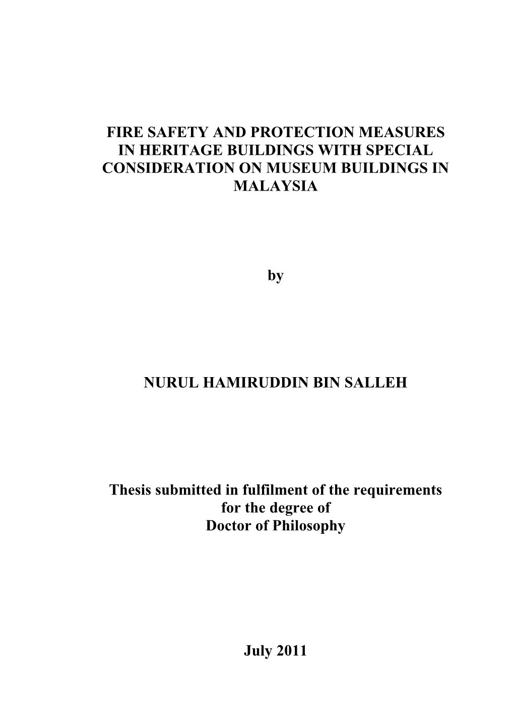Fire Safety Management in Historic Buildings: a Case Study in Malaysia