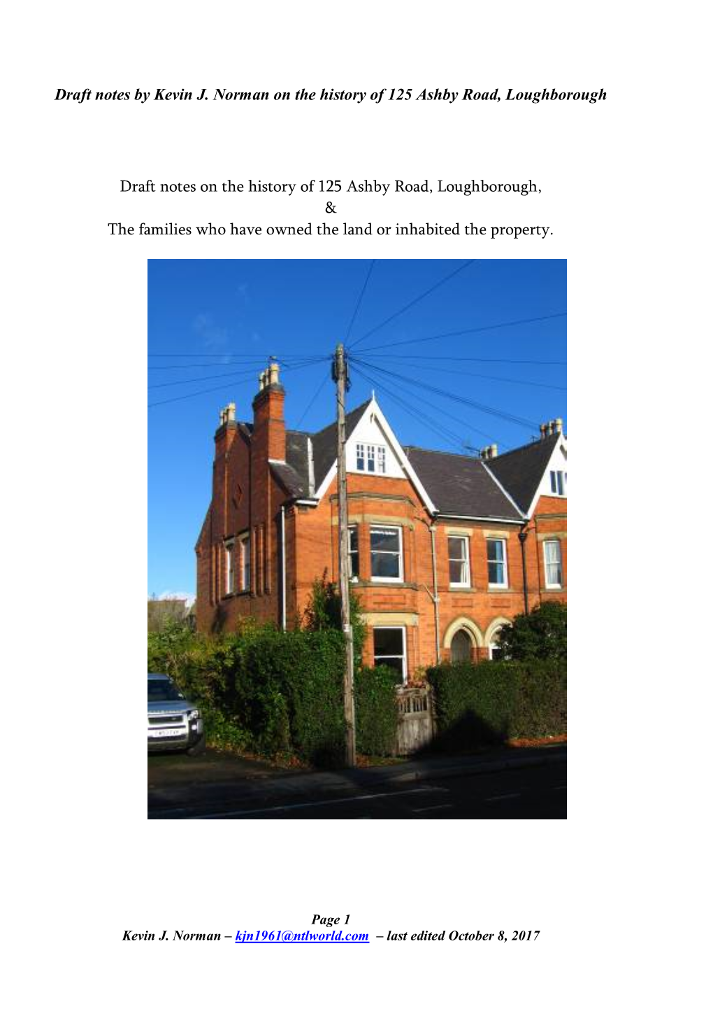 History of Our House in Ashby Road, Loughborough