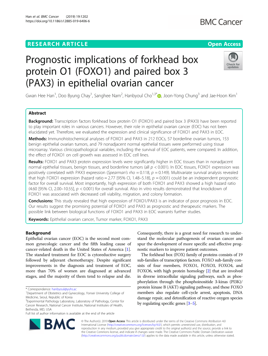 Prognostic Implications of Forkhead Box Protein O1 (FOXO1) and Paired