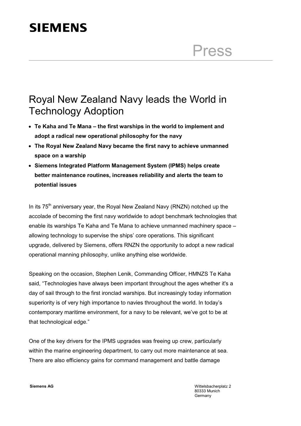 Royal New Zealand Navy Leads the World in Technology Adoption