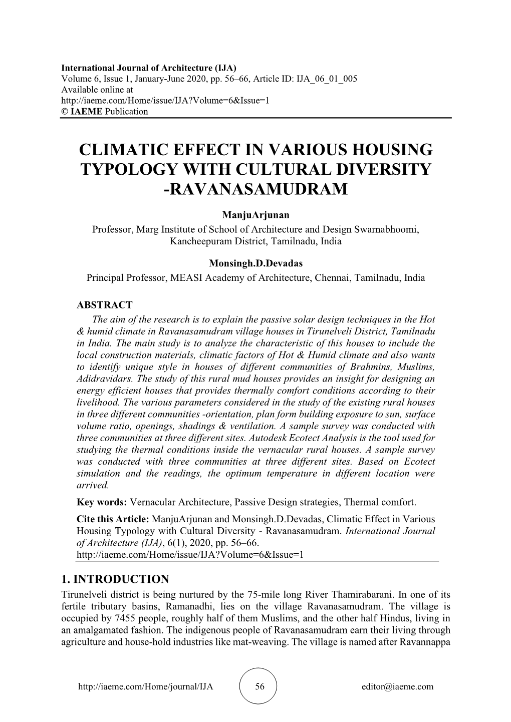 Climatic Effect in Various Housing Typology with Cultural Diversity -Ravanasamudram