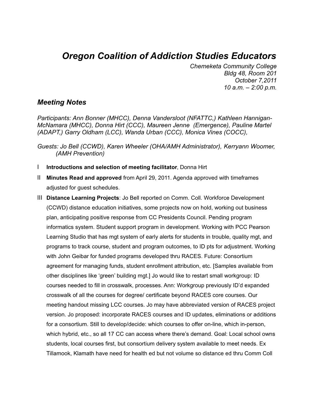 Oregon Coalition of Addiction Studies Educators