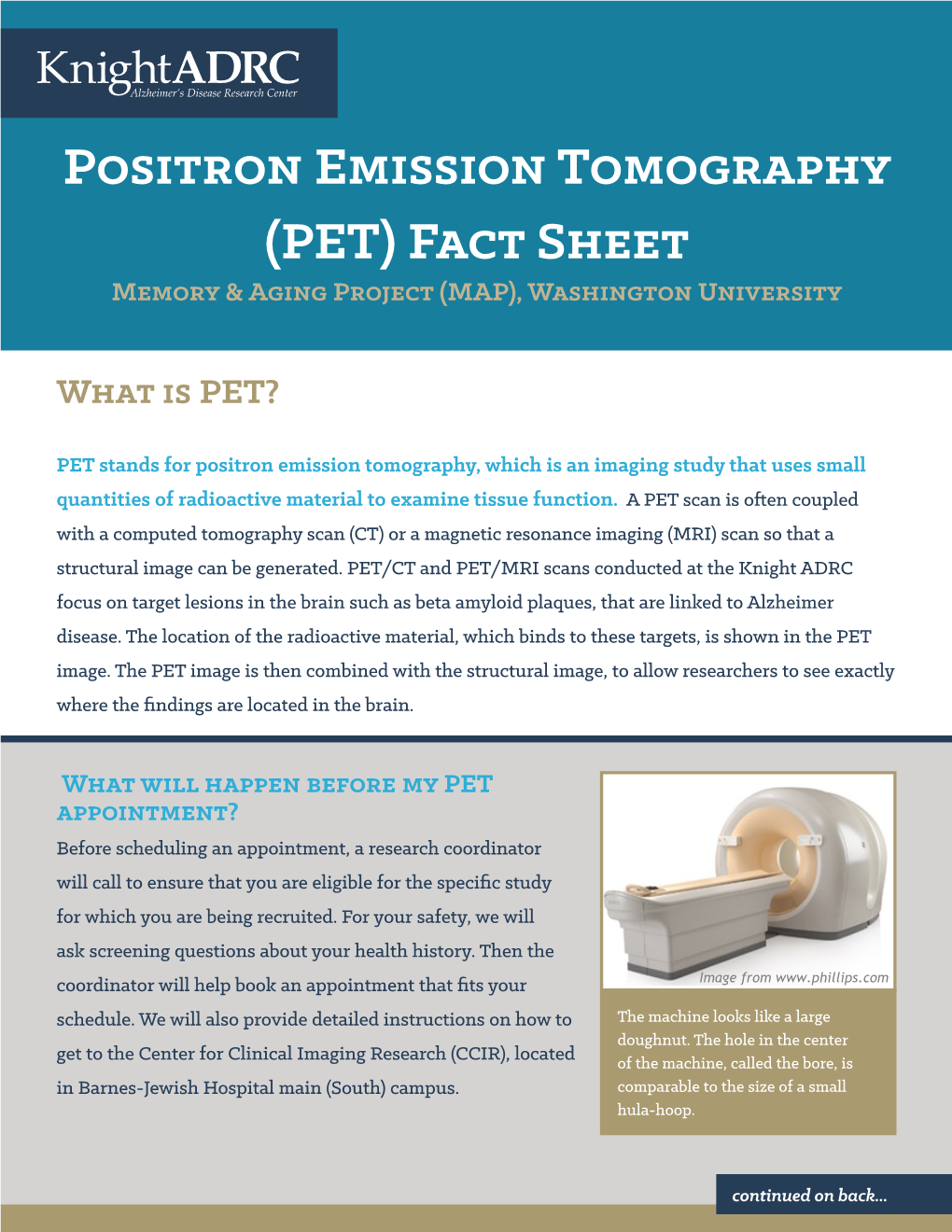 (PET) Fact Sheet Memory & Aging Project (MAP), Washington University