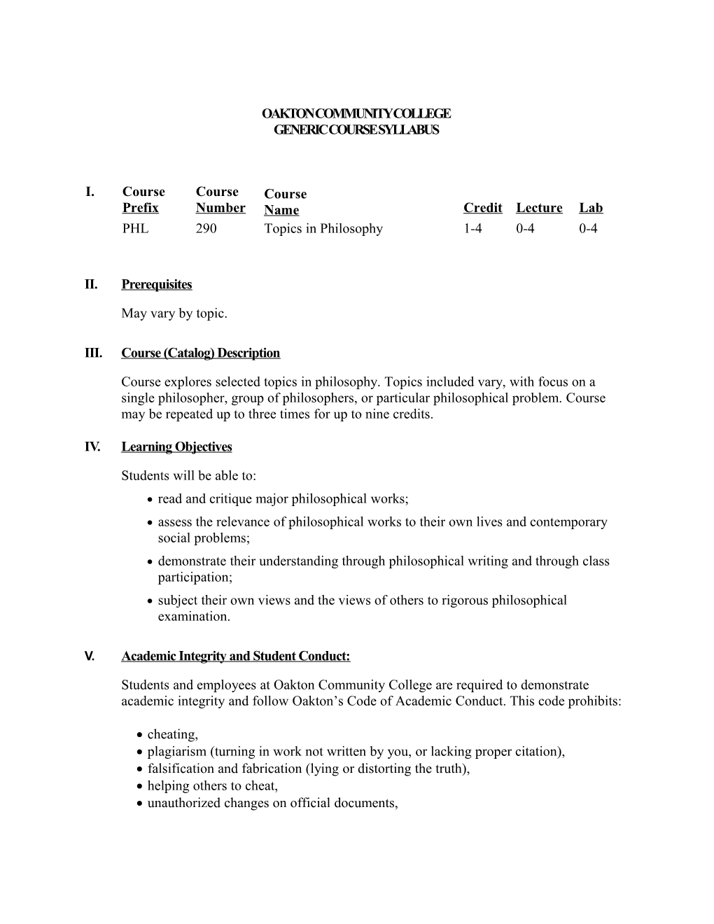 COURSE SYLLABUS (GENERIC) Page 3