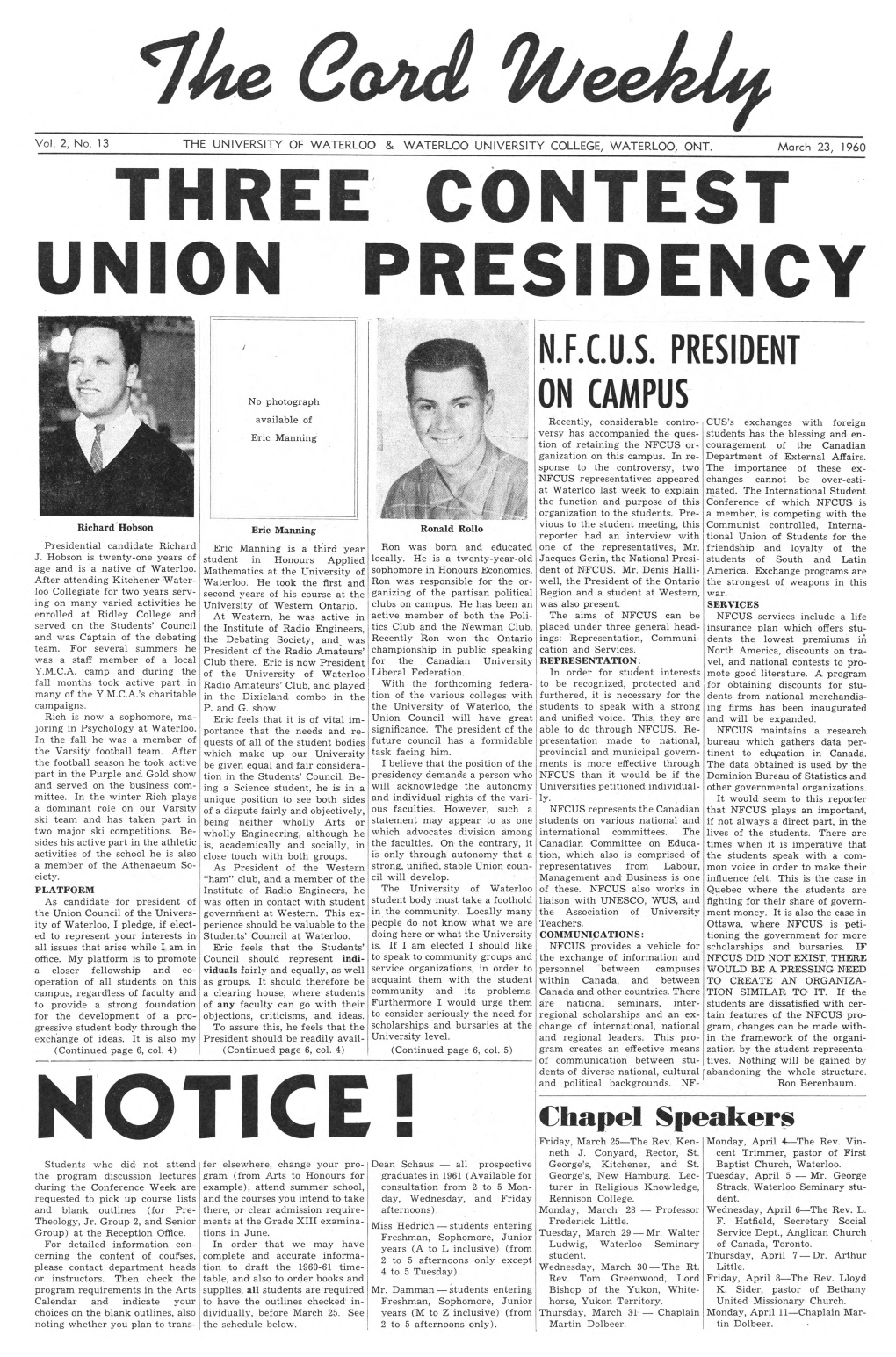 The Cord Weekly (March 23, 1960)