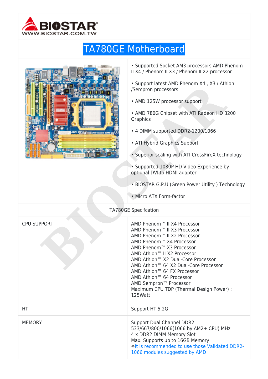 TA780GE Motherboard