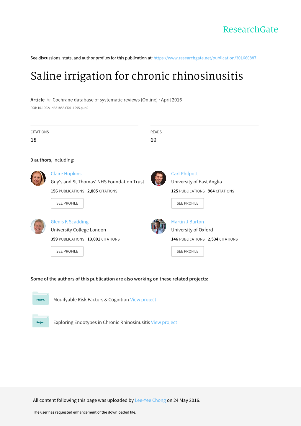 Saline Irrigation for Chronic Rhinosinusitis