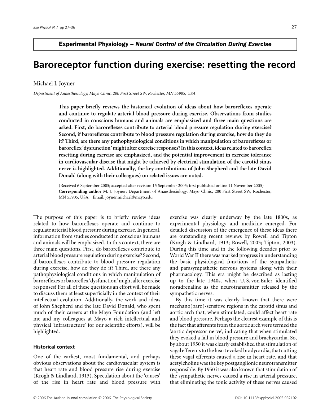 Baroreceptor Function During Exercise: Resetting the Record