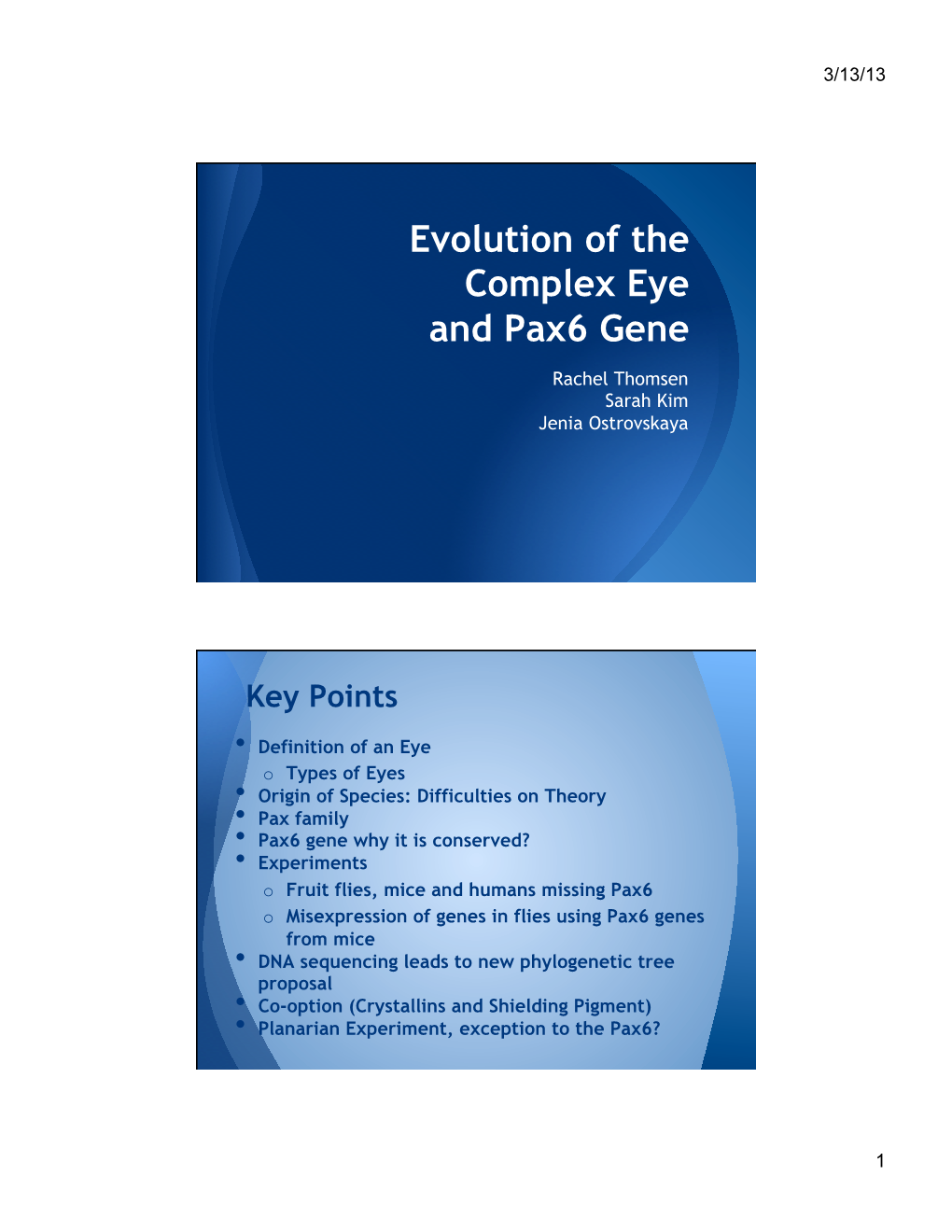 Evolution of the Complex Eye and Pax6 Gene