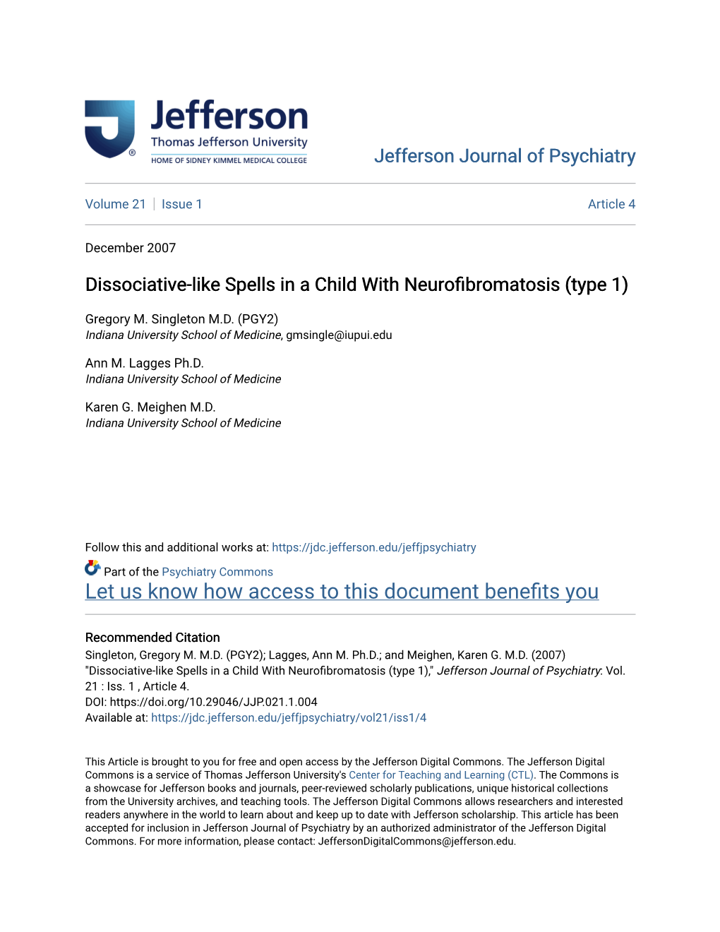 Dissociative-Like Spells in a Child with Neurofibromatosis (Type 1)