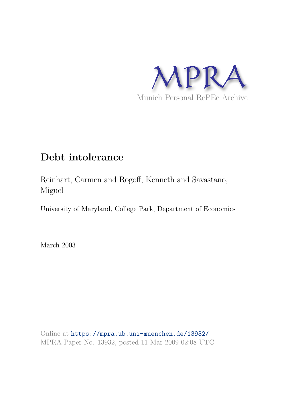 Debt Intolerance