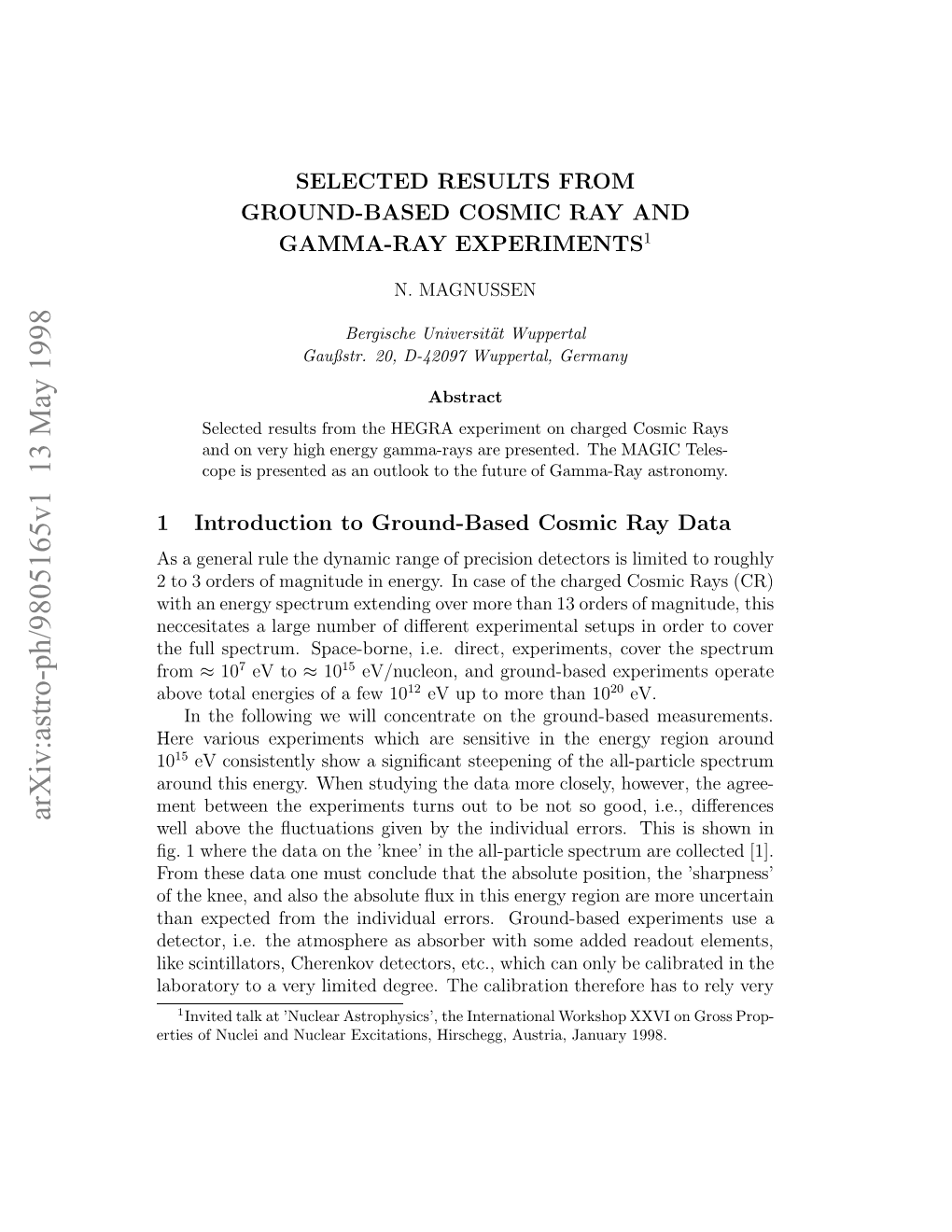 Selected Results from Ground-Based Cosmic Ray and Gamma-Ray