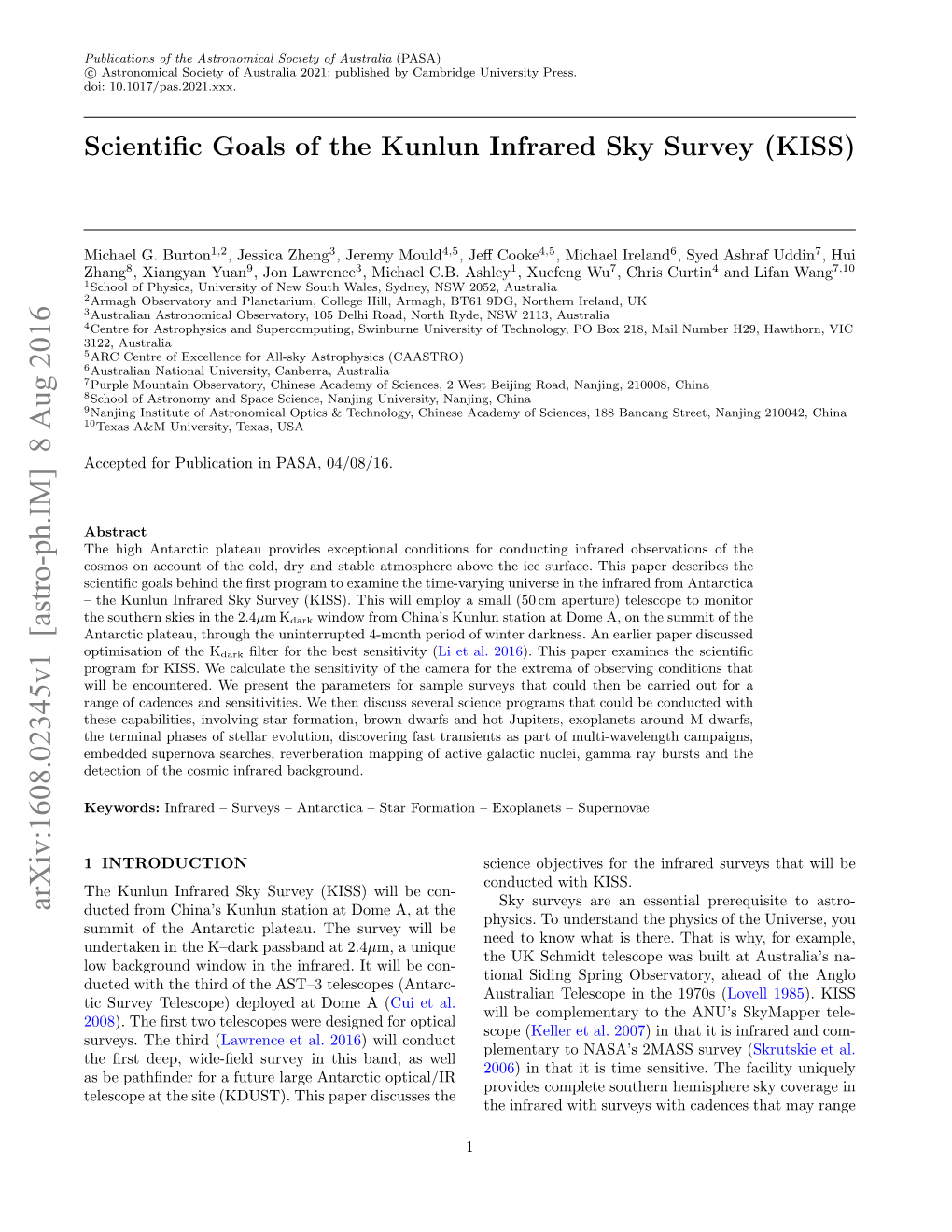 Scientific Goals of the Kunlun Infrared Sky Survey (KISS)