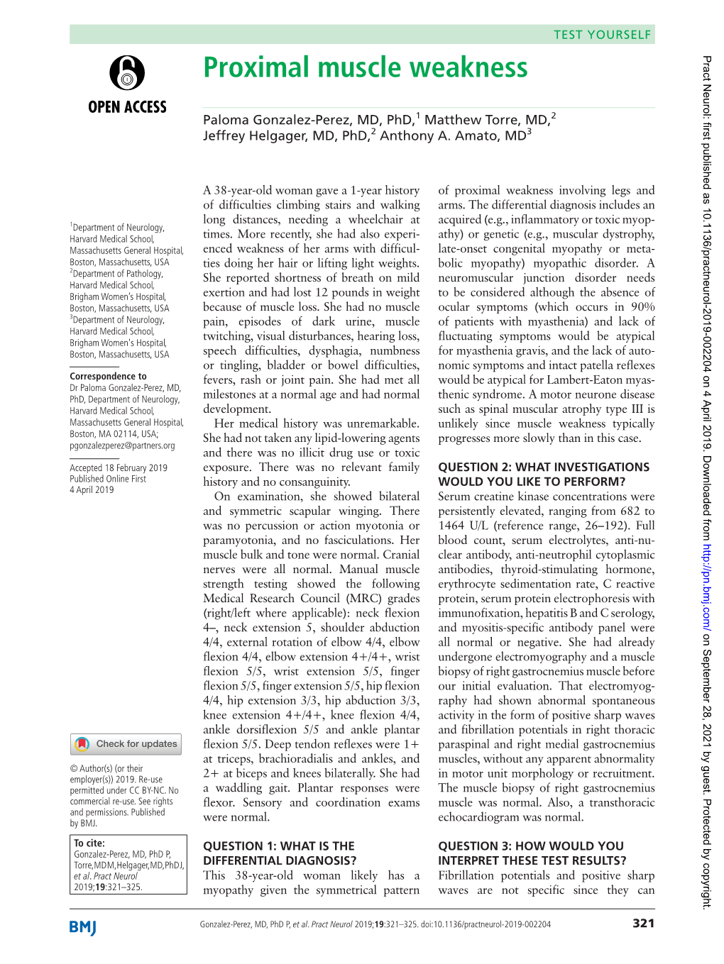 Proximal Muscle Weakness Pract Neurol: First Published As 10.1136/Practneurol-2019-002204 on 4 April 2019