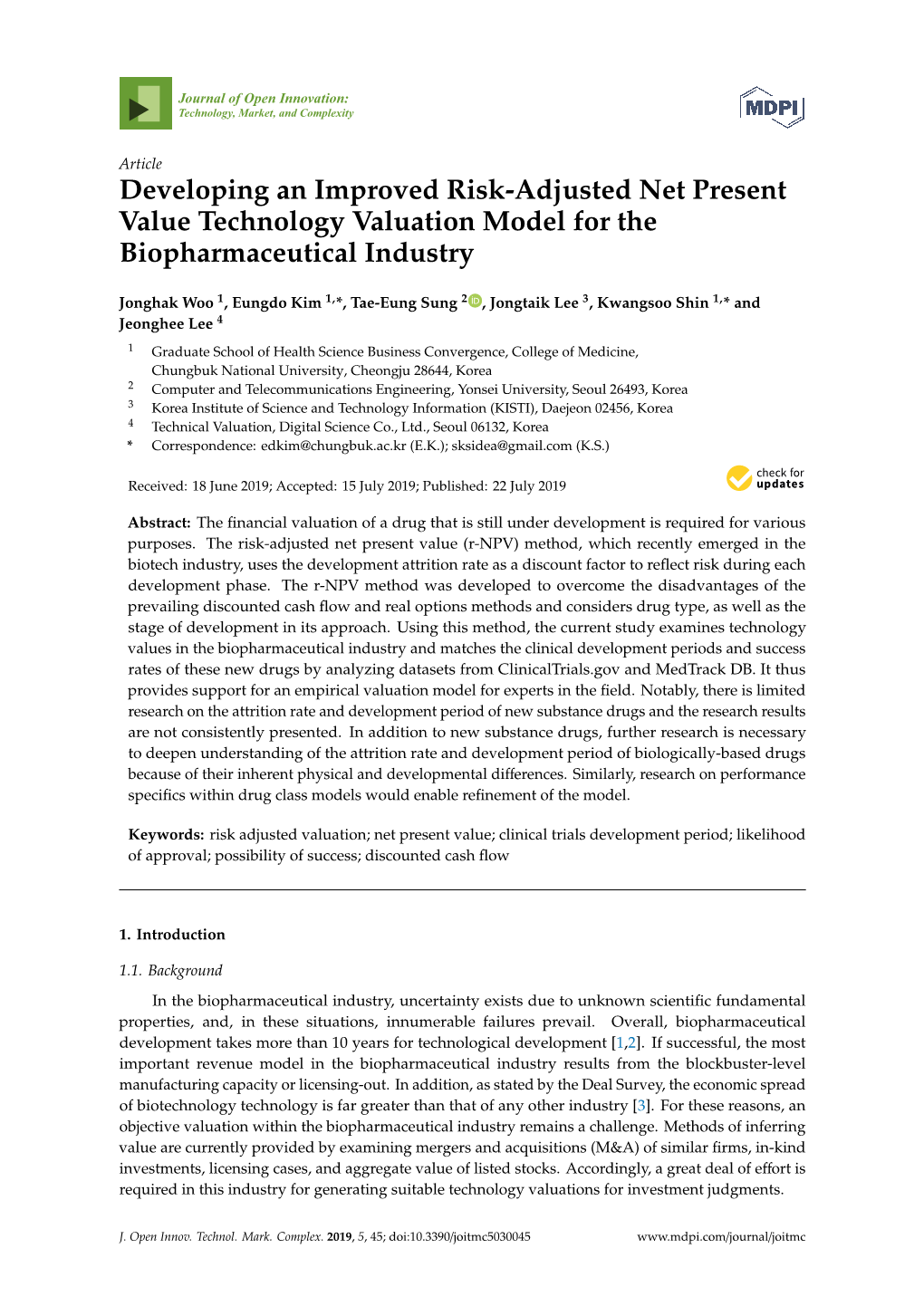 Developing an Improved Risk-Adjusted Net Present Value Technology Valuation Model for the Biopharmaceutical Industry