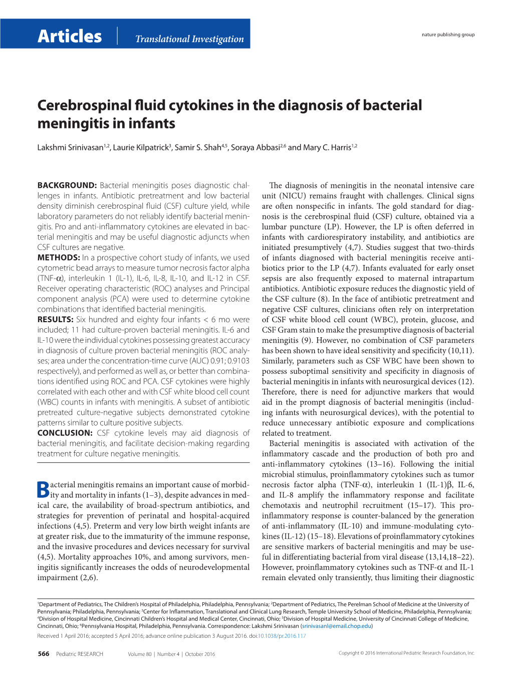 Cerebrospinal Fluid Cytokines in the Diagnosis of Bacterial Meningitis in Infants