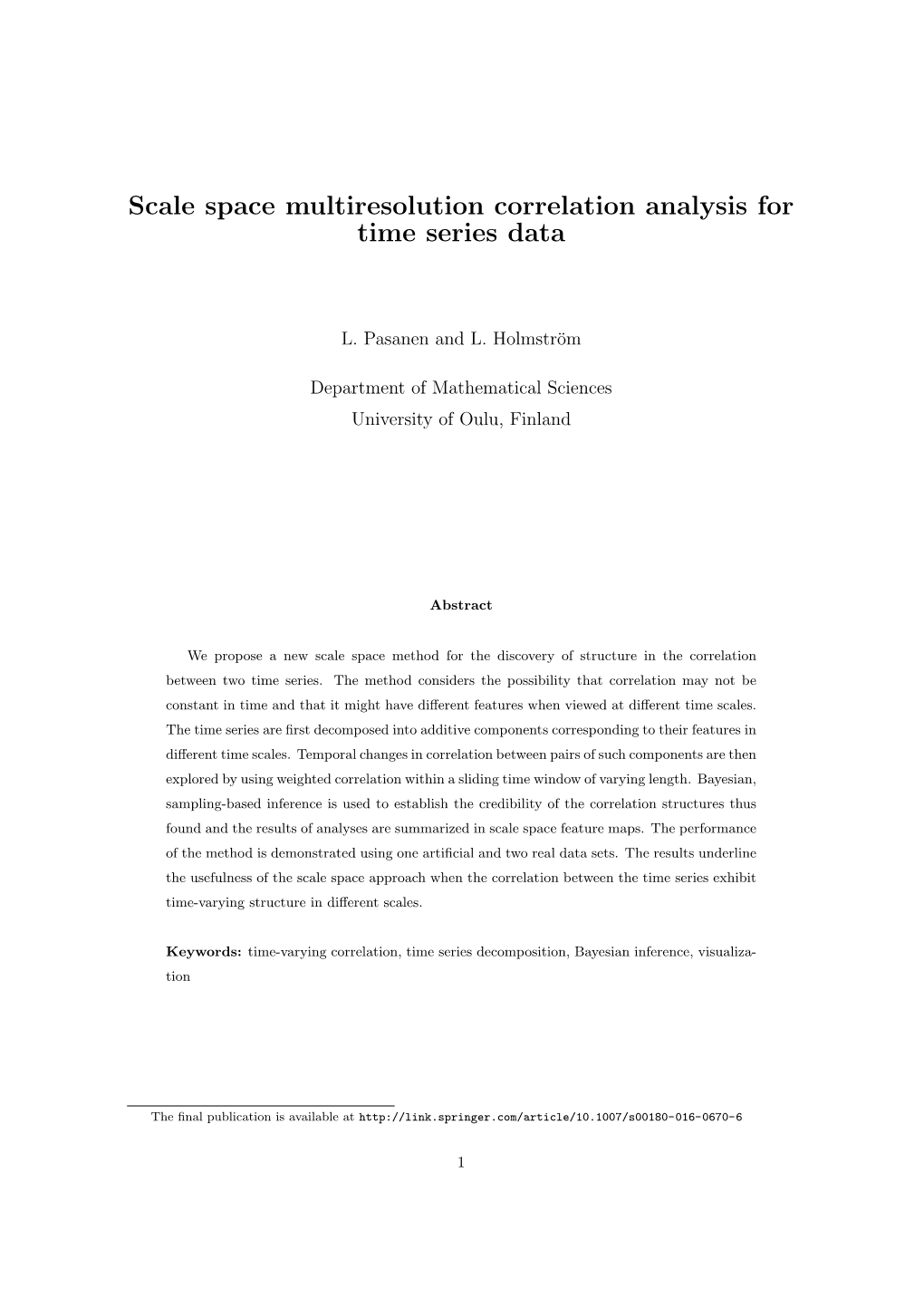 Scale Space Multiresolution Correlation Analysis for Time Series Data