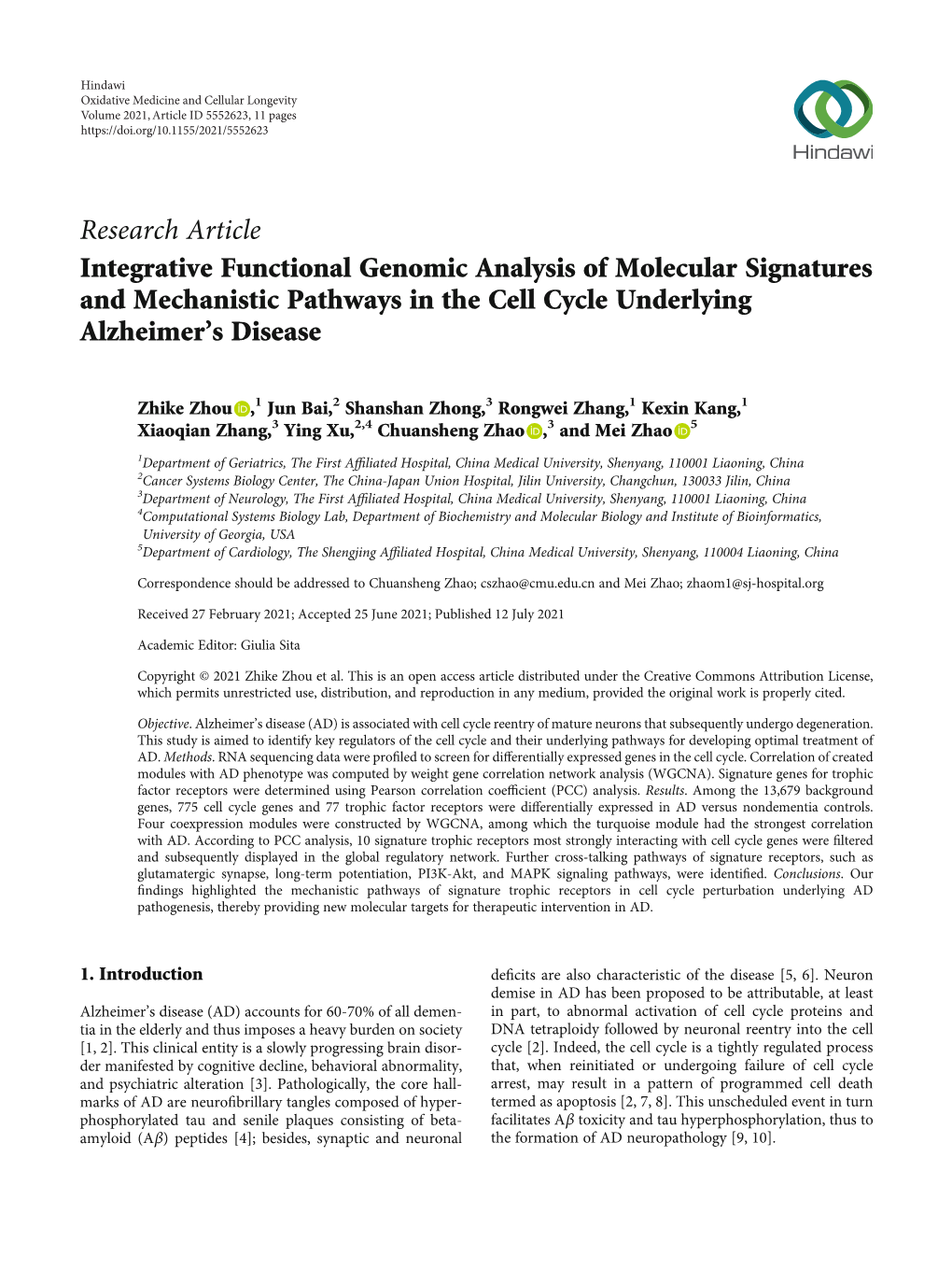 Integrative Functional Genomic Analysis of Molecular Signatures and Mechanistic Pathways in the Cell Cycle Underlying Alzheimer’S Disease