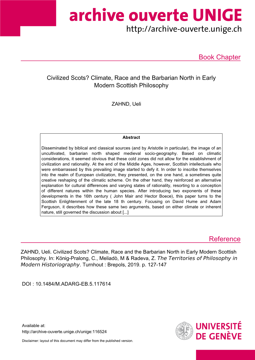 Civilized Scots? Climate, Race and the Barbarian North in Early Modern Scottish Philosophy