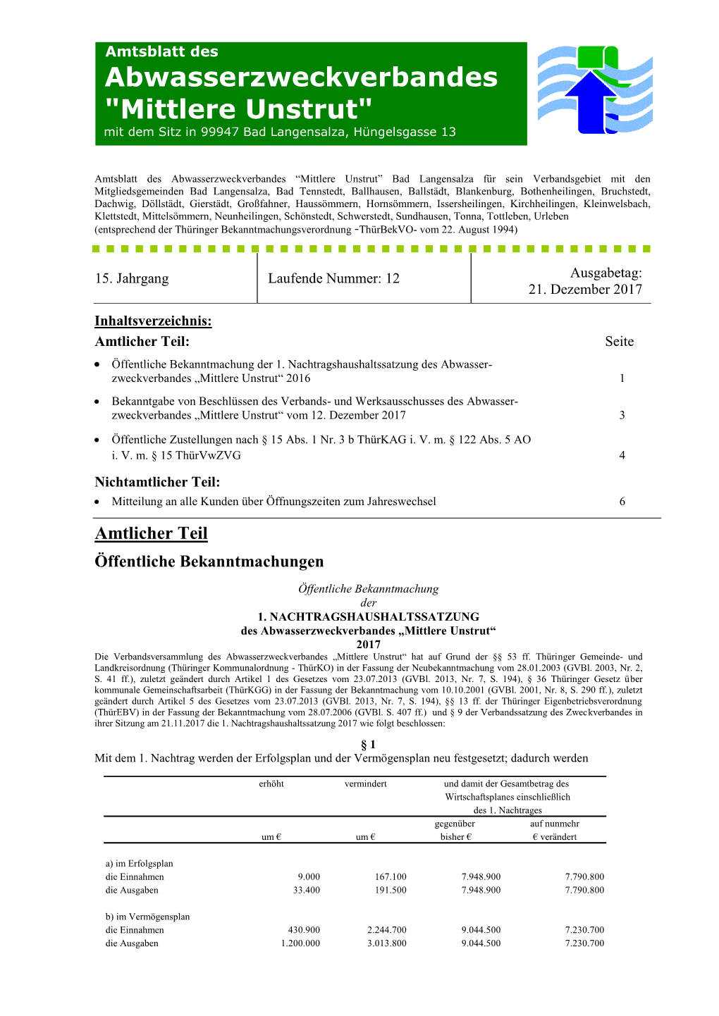 Verbandswasserwerk Bad Langensalza / AZV „Mittlere Unstrut“