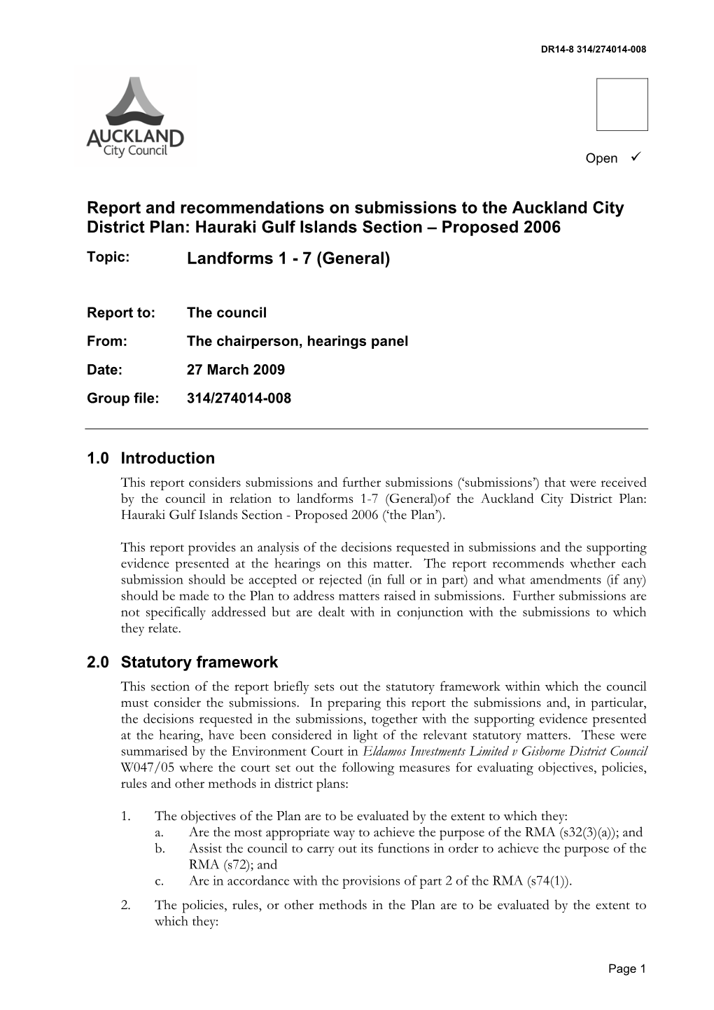 Hauraki Gulf Islands Section – Proposed 2006 Topic: Landforms 1 - 7 (General)