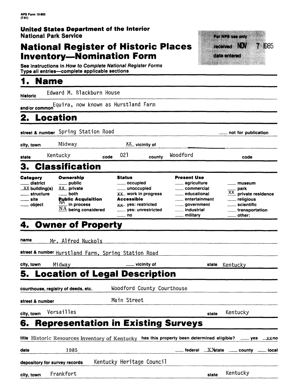 National Register of Historic Places Inventory Nomination Form 1