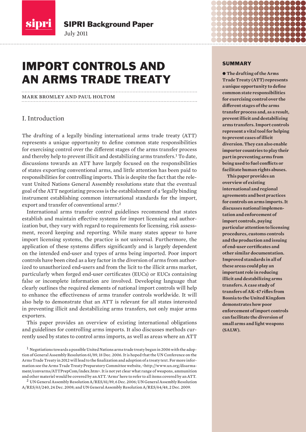 Import Controls and an Arms Trade Treaty, SIPRI Background Paper