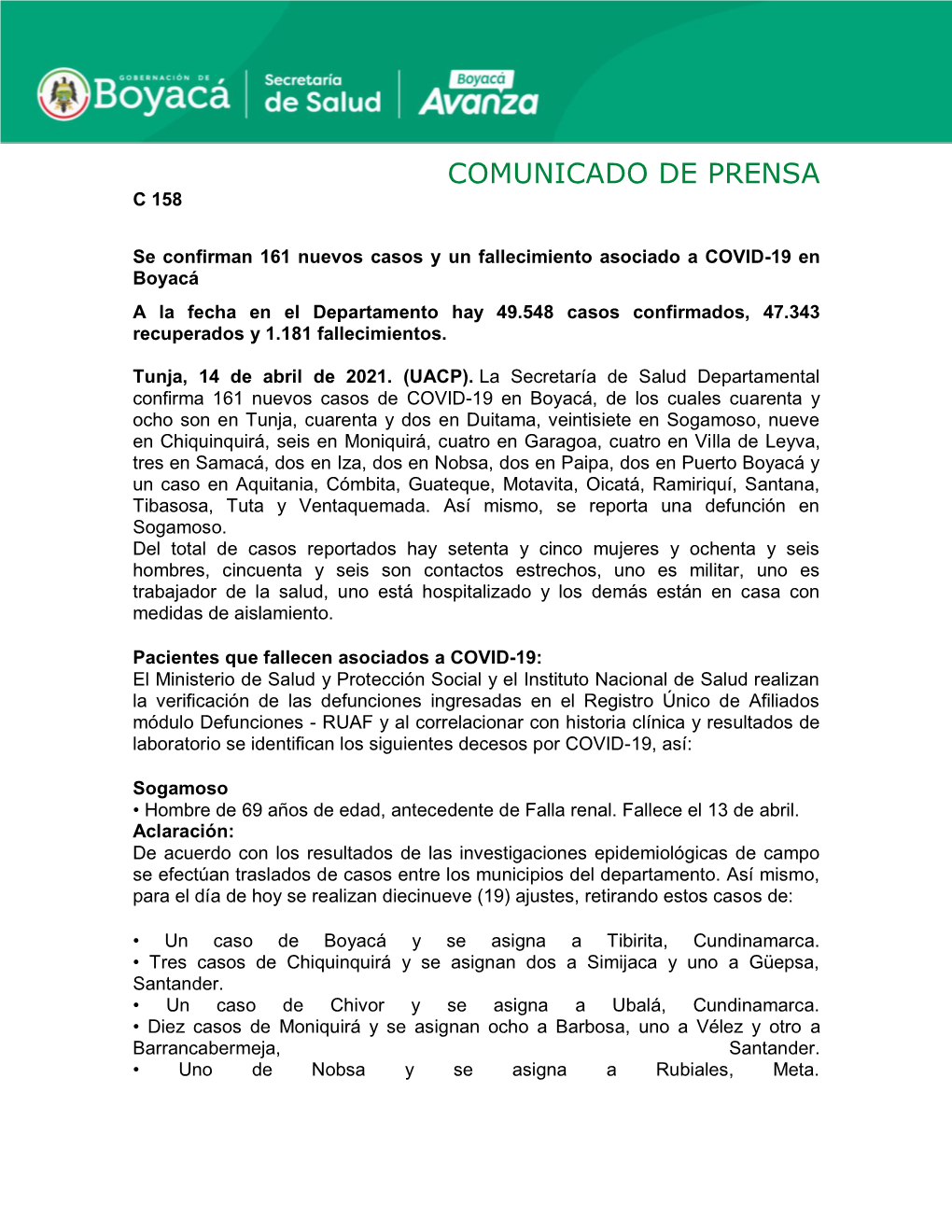 Comunicado De Prensa C 158