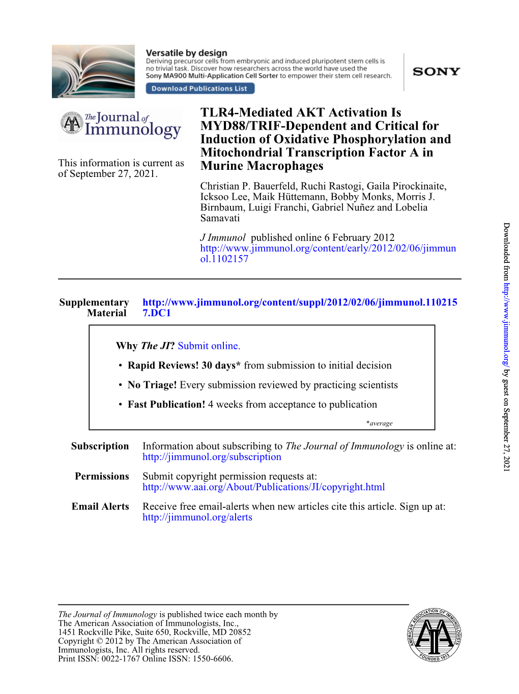 Murine Macrophages Mitochondrial Transcription Factor a in Induction