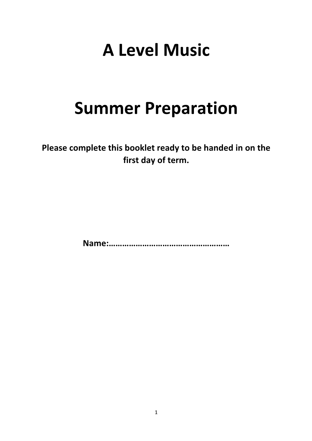 A Level Music Summer Preparation