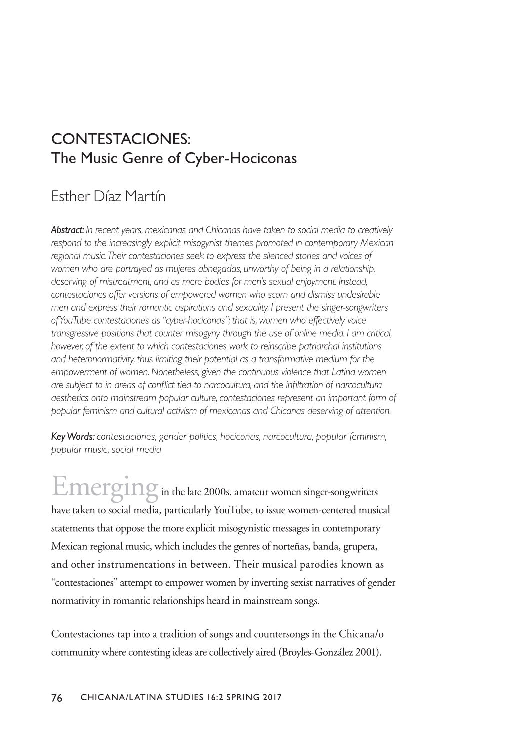 CONTESTACIONES: the Music Genre of Cyber-Hociconas Esther