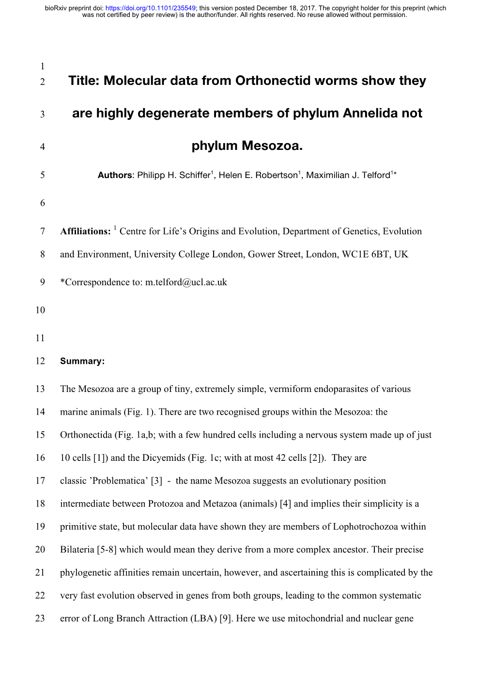 Phylum Mesozoa