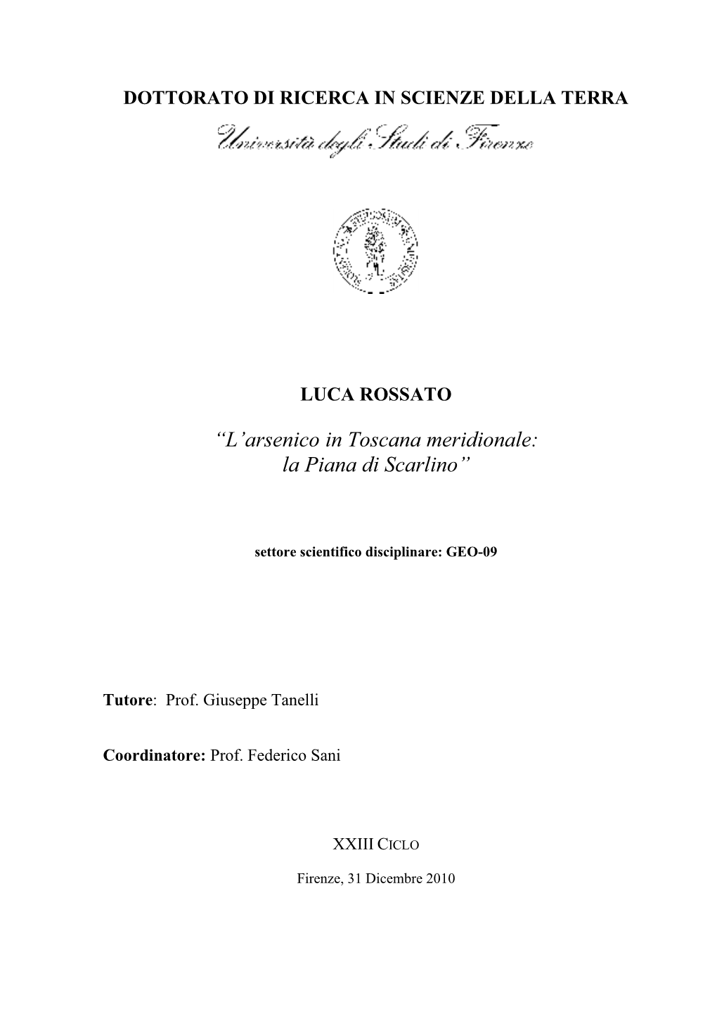 “L'arsenico in Toscana Meridionale: La Piana Di Scarlino”